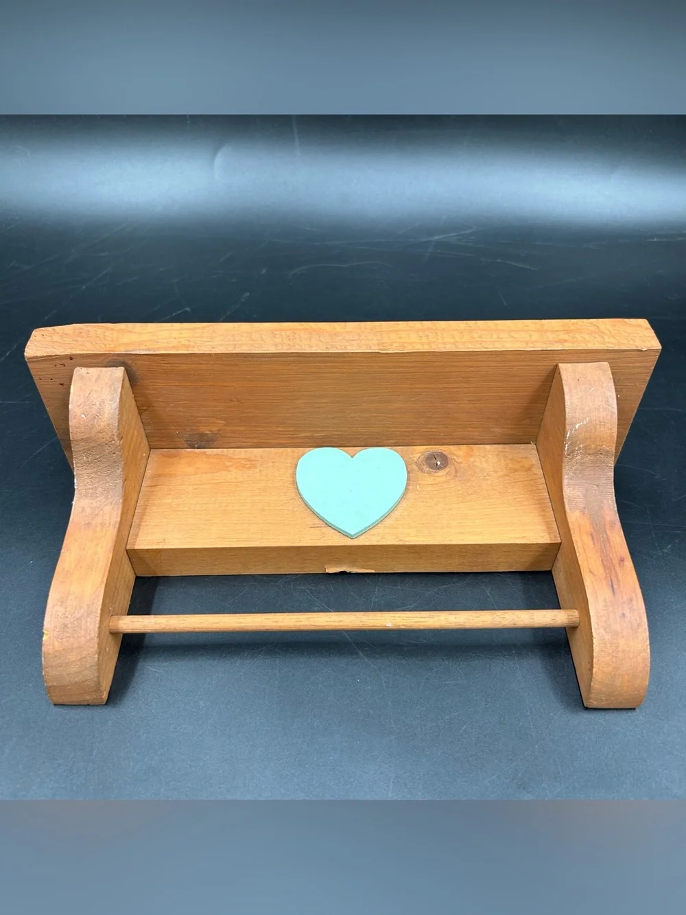 Vintage Wood Wall Shelf Green Heart Decorative Rail Country Farmhouse 9.5”